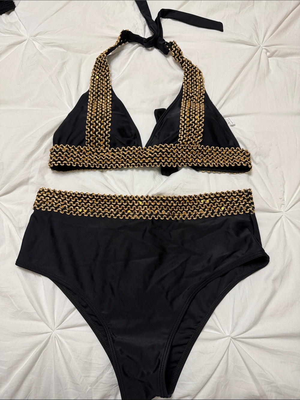 Black & Gold High-Waist Bikini Set - Women Swim